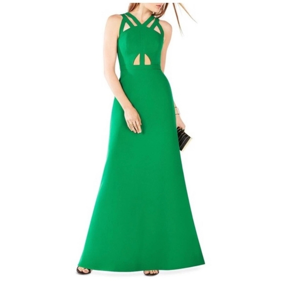 BCBGMaxAzria Green Deana Cutout Maxi Dress Gown - Picture 1 of 9